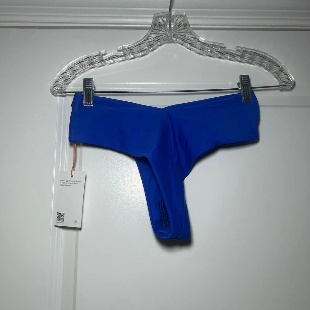 Quince Royal Blue Recycled Polyamide High Leg Thong Bikini Bottom XS NWT